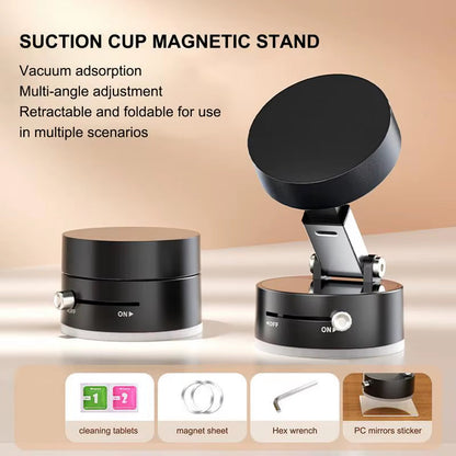 Vacuum Magnetic Suction Cup Folding Swivel Phone Stand with 360-Degree Rotation for iPhone and Mobile Devices